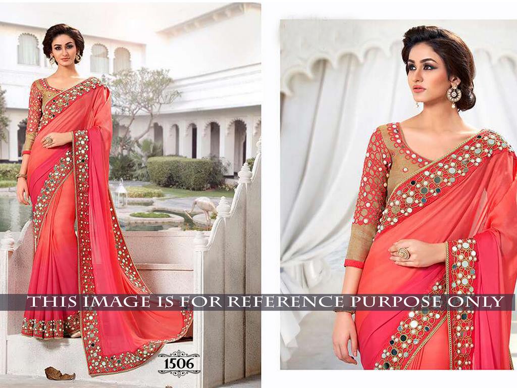 trendy orange and pink embroidered saree