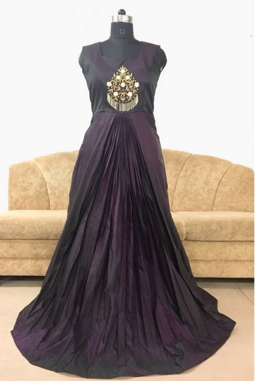 Two tone velvet tapeta silk Threadwork embroidered gown
