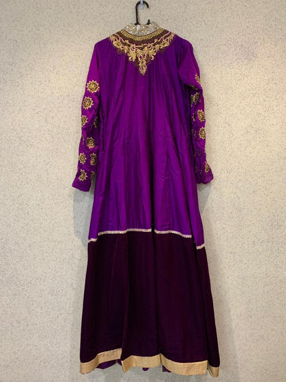 velvet and zoya silk purple designer bollywood partywear gown