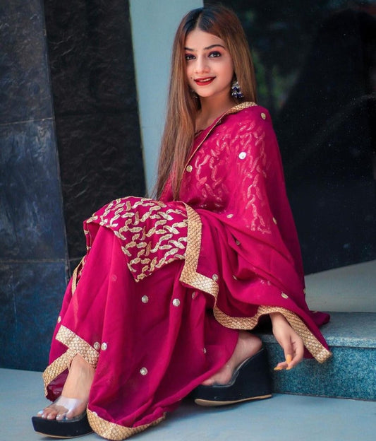 Whine georgette embroidered sequence work kurti with plazzo