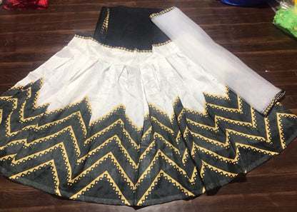 white and black banglori silk printed party and festival wear lehenga