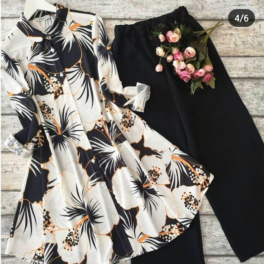 white and black crepe silk digital printed plazzo kurti