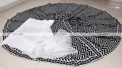 White and black georgette printed saree