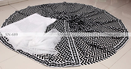 White and black georgette printed saree