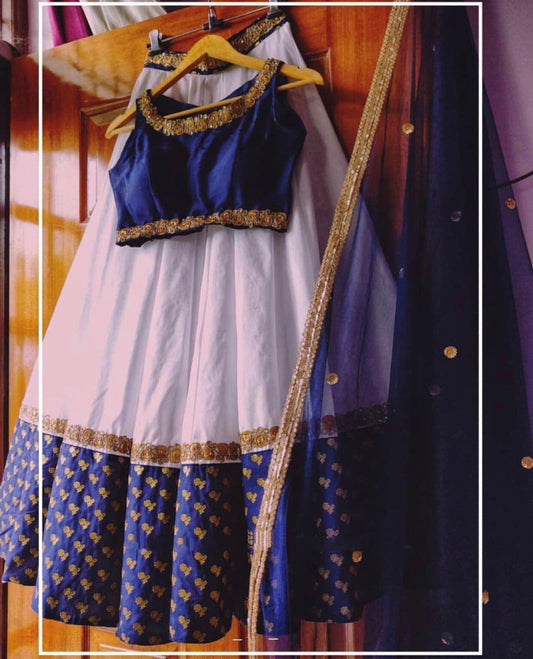 White and blue beautiful embroidered lehenga choli for ceremony