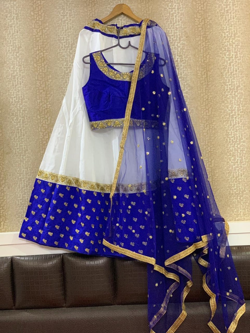 White and blue beautiful embroidered lehenga choli for ceremony