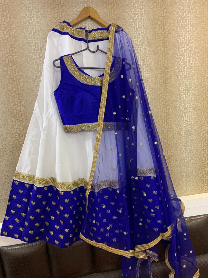 White and blue beautiful embroidered lehenga choli for ceremony