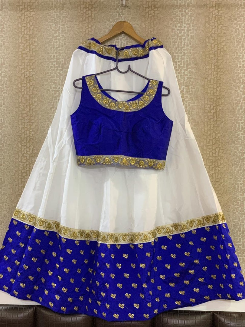 White and blue beautiful embroidered lehenga choli for ceremony