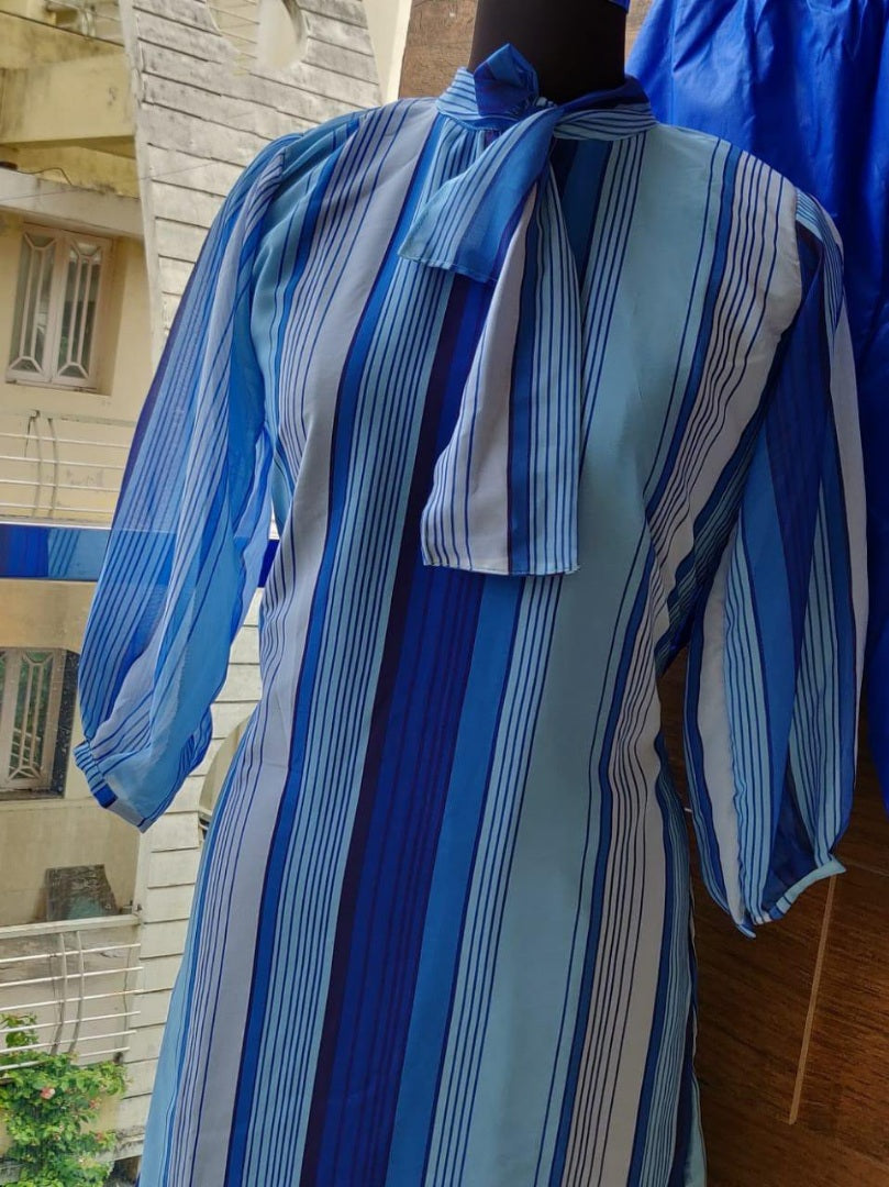 white and blue printed lining georgette kurti