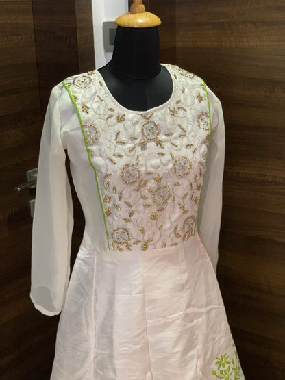 White and green banglori satin gown