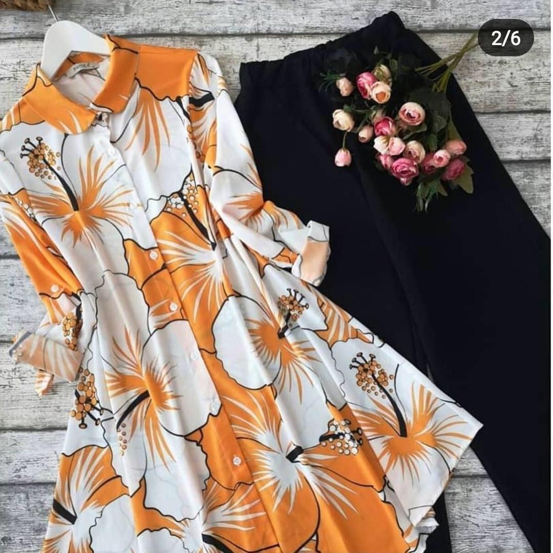 white and orange green crepe silk digital printed plazzo kurti