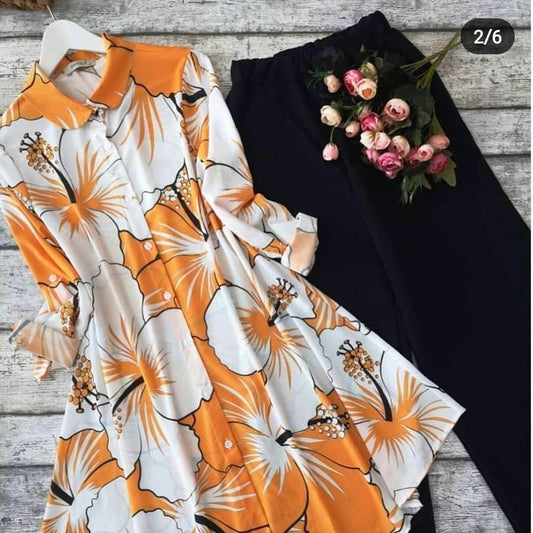 white and orange green crepe silk digital printed plazzo kurti