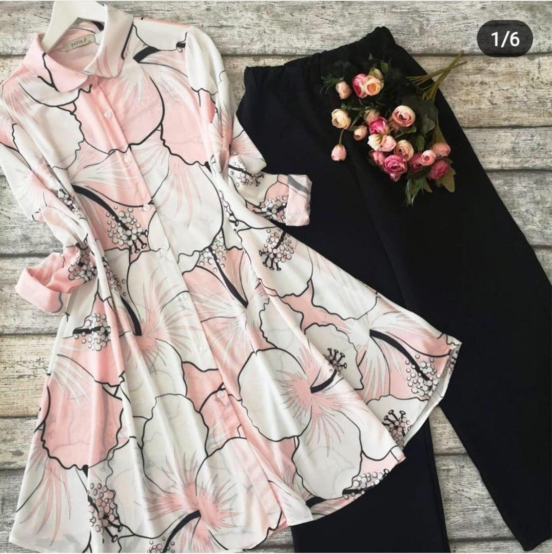 white and peach crepe silk digital printed plazzo kurti