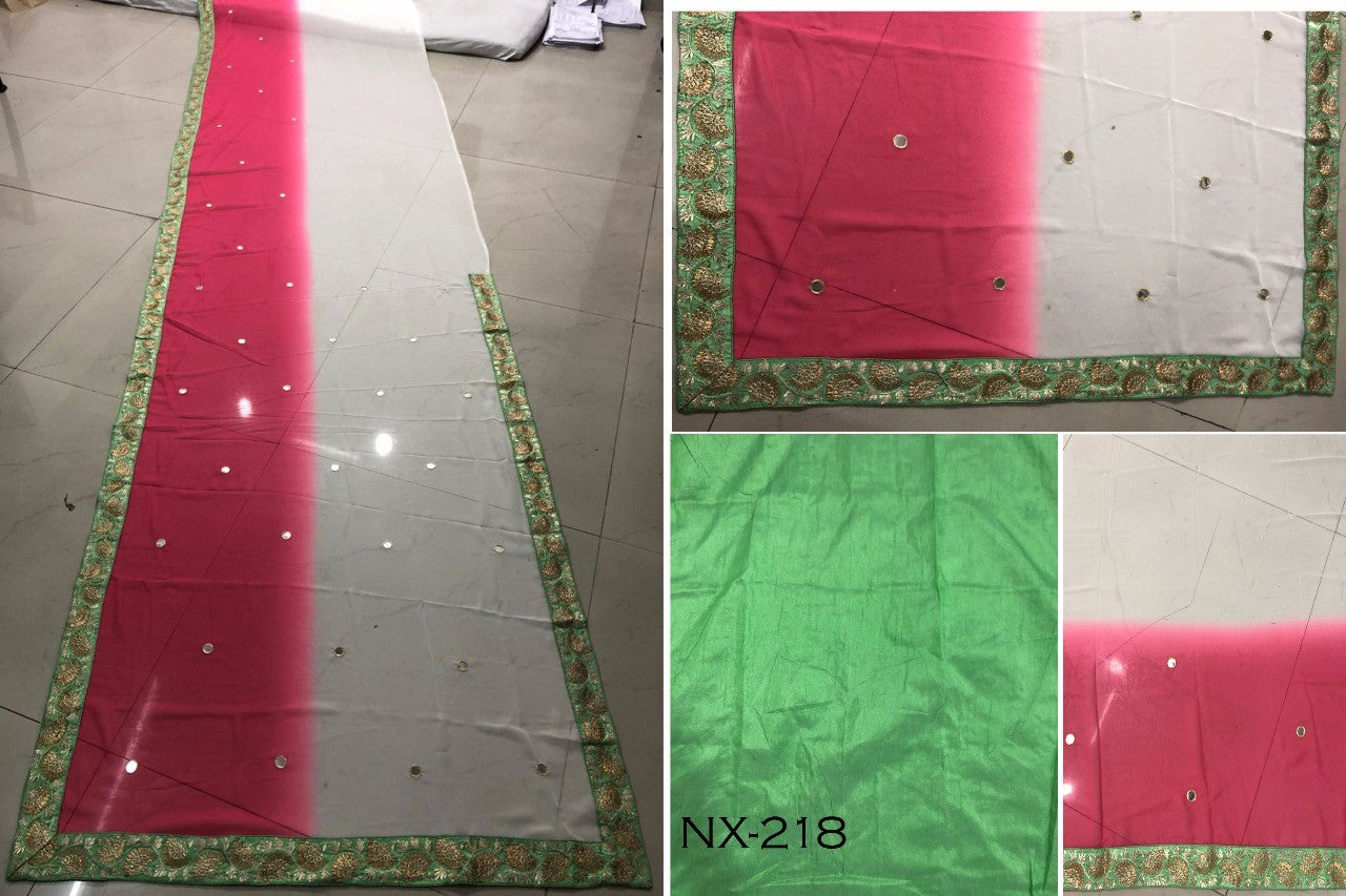 white and pink georgette embroidered saree