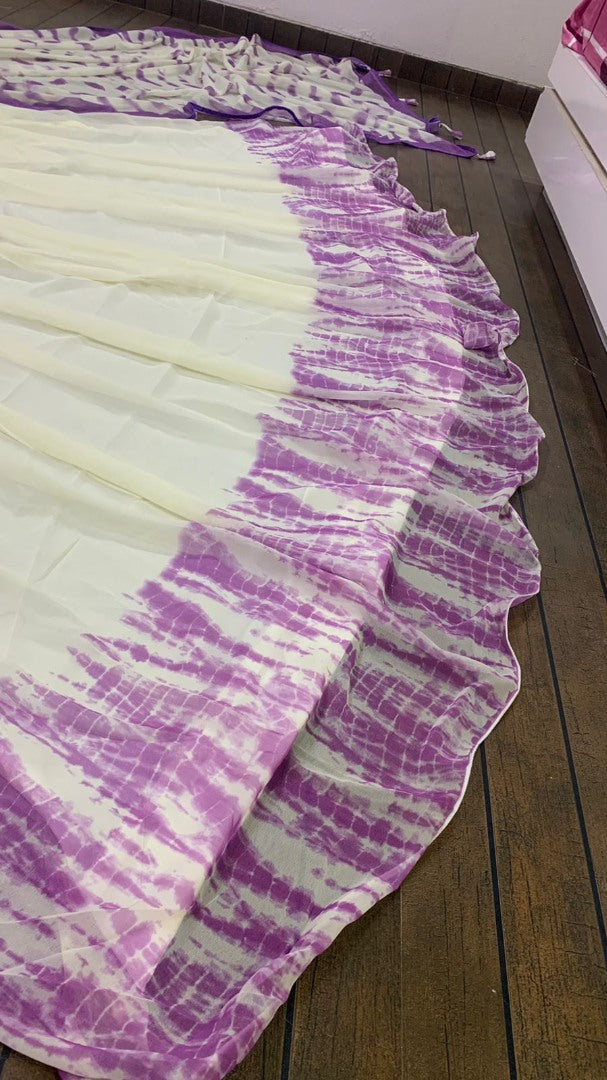 White and purple georgette shibori printed lehenga choli