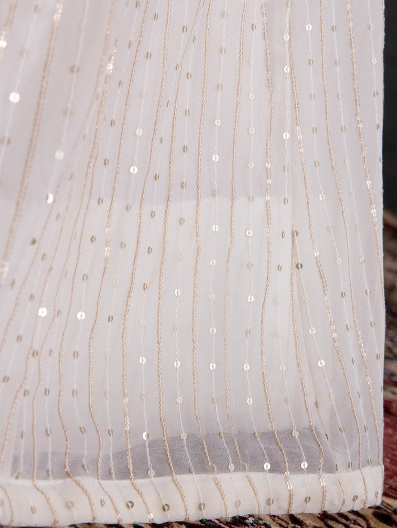 White and yellow georgette heavy sequence thread work lehenga choli