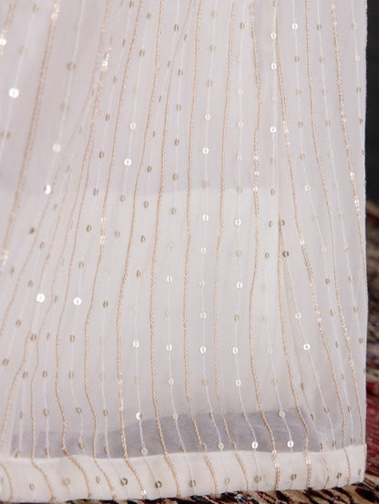 White and yellow georgette heavy sequence thread work lehenga choli