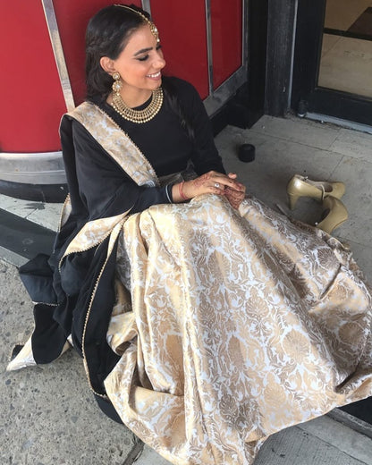 White banarasi silk jari weaving work lehenga choli