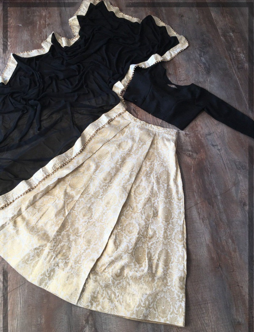 White banarasi silk jari weaving work lehenga choli