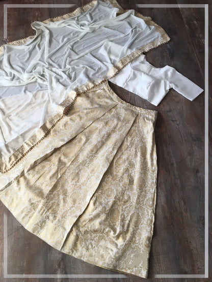 White banarasi silk jari weaving work lehenga choli