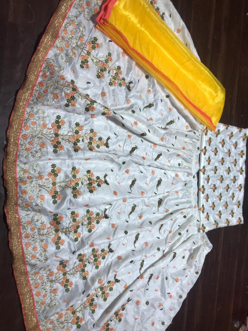 white banglori satin beautiful embroidered ceremonial lehenga