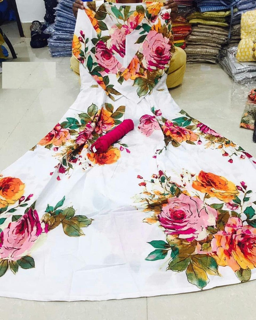 white banglori satin floral digital printed anarkali suit
