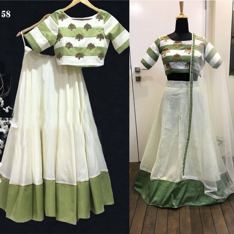 white banglori silk dori and pearl work lehenga