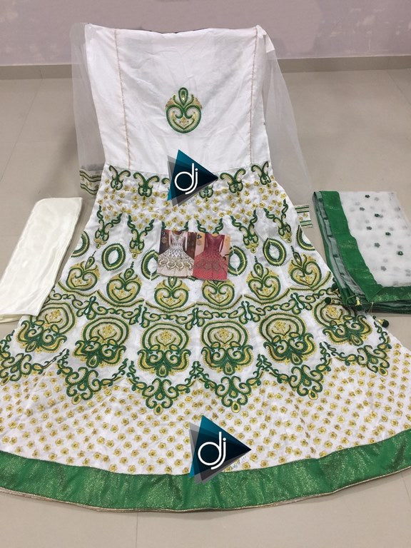 White banglori silk heavy embroidered wedding anarkali suit