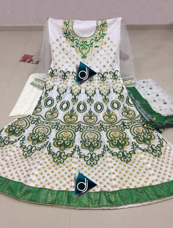 White banglori silk heavy embroidered wedding anarkali suit