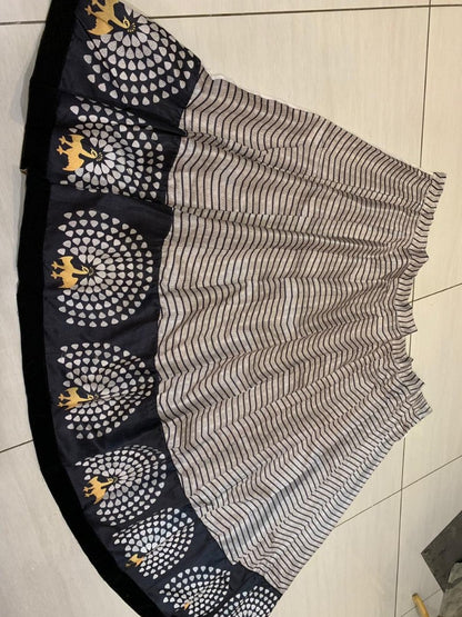 White banglory satin digital printed crop top lehenga skirt