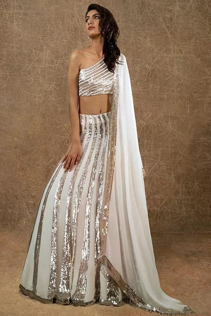 White blooming georgette sequence embroidered lehenga choli