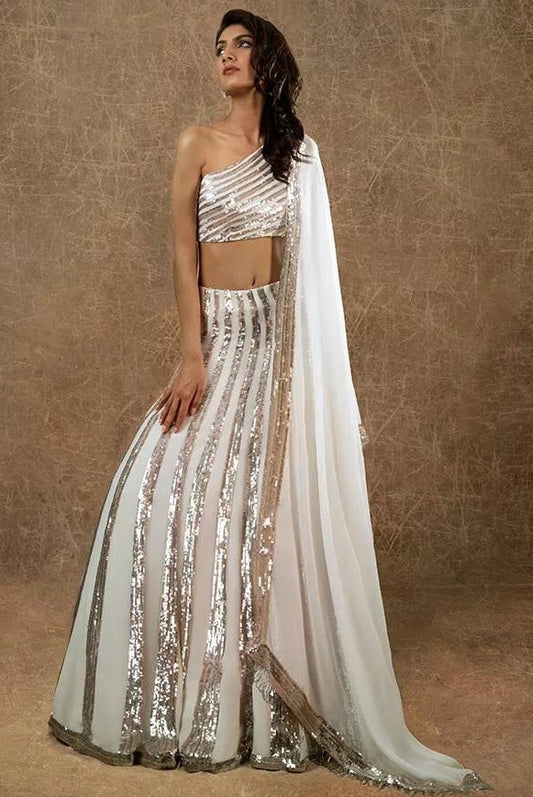 White blooming georgette sequence embroidered lehenga choli