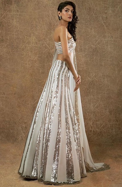 White blooming georgette sequence embroidered lehenga choli