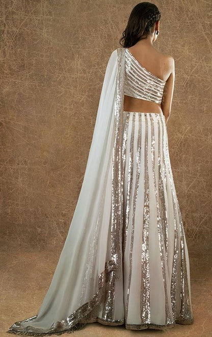 White blooming georgette sequence embroidered lehenga choli