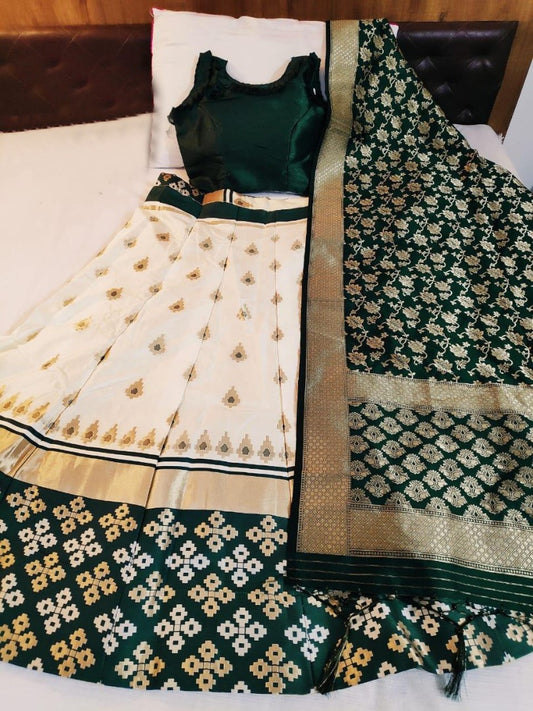 White brocade silk lehenga with banarasi dupatta