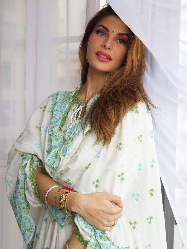 White butter silk embroidered anarkali suit