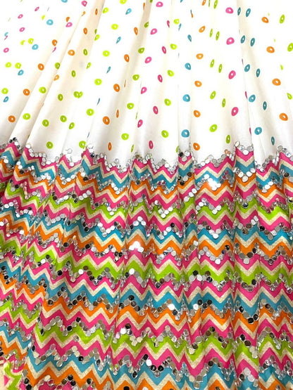 White butter silk print and mirror work navratri festival lehenga choli