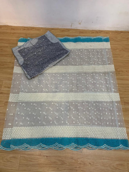 White butterfly net heavy embroidered beautiful partywear saree