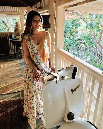 white chanderi cotton beautiful multicolor printed saree