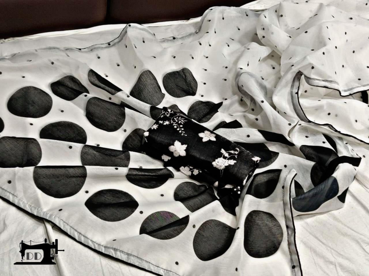 white chanderi cotton printed bollywood saree