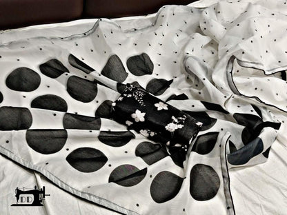 white chanderi cotton printed bollywood saree