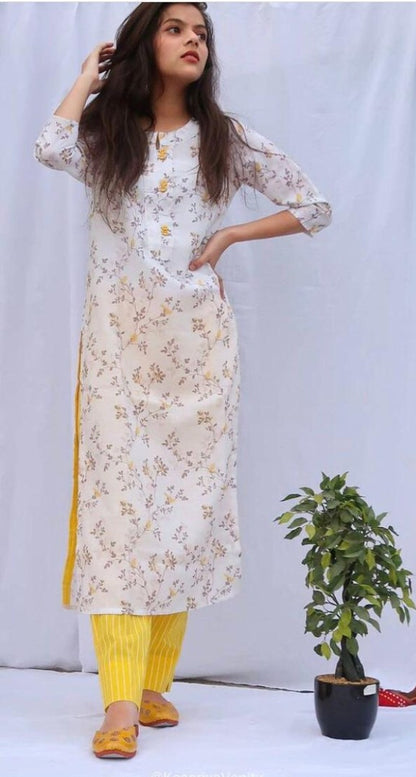 White chanderi cotton printed kurti