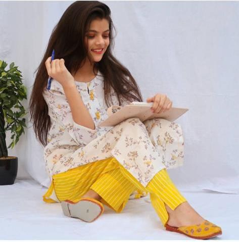 White chanderi cotton printed kurti