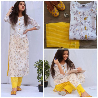 White chanderi cotton printed kurti