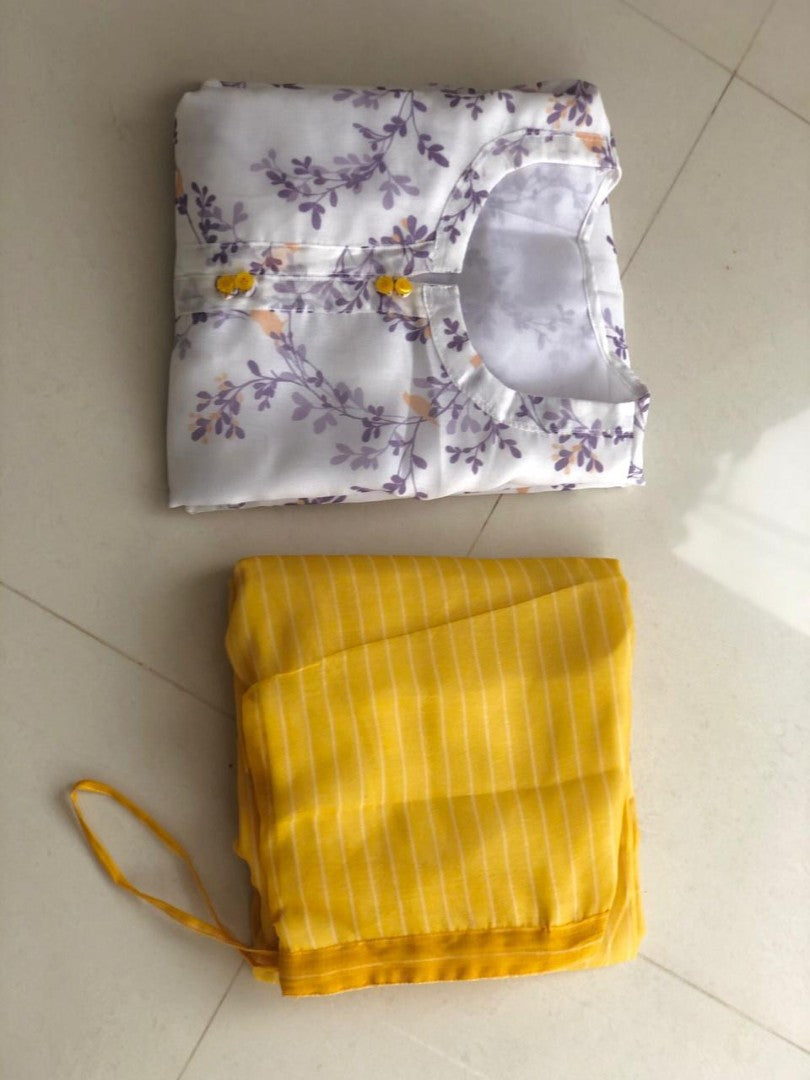 White chanderi cotton printed kurti