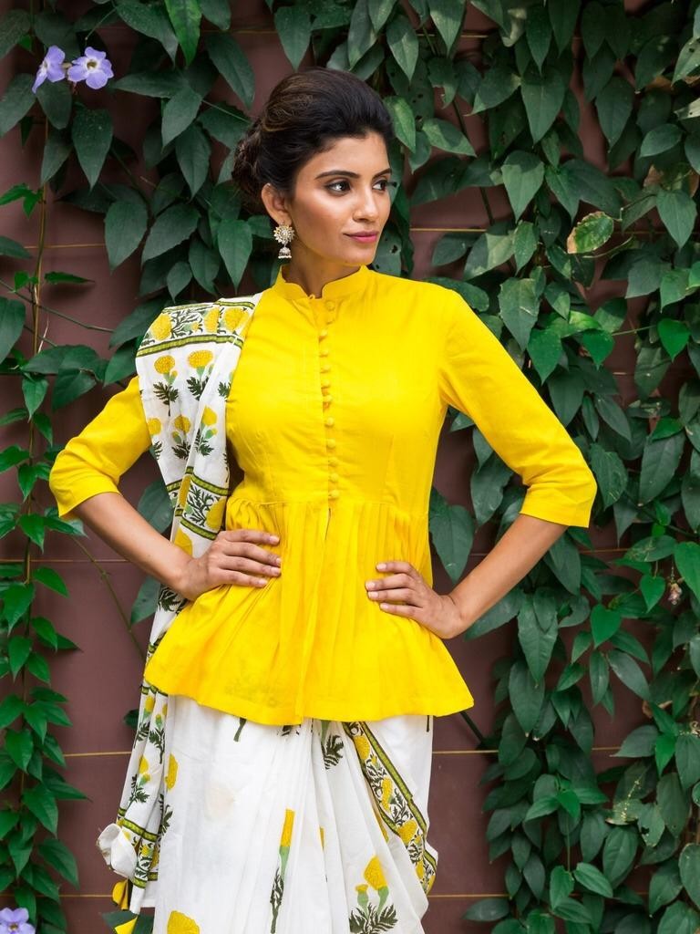 White chanderi digital printed stylist saree