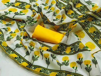 White chanderi digital printed stylist saree