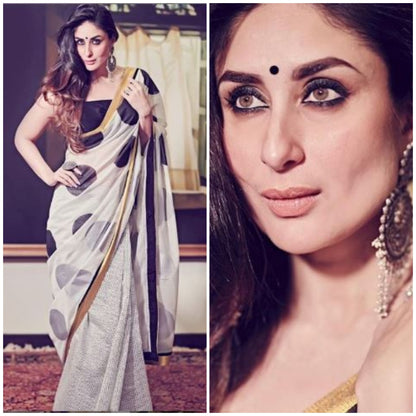 White chanderi silk digital printed bollywood saree