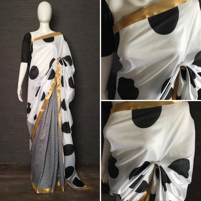 White chanderi silk digital printed bollywood saree