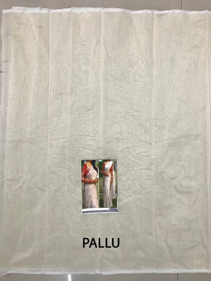 White chanderi silk festival saree with embroidered blouse